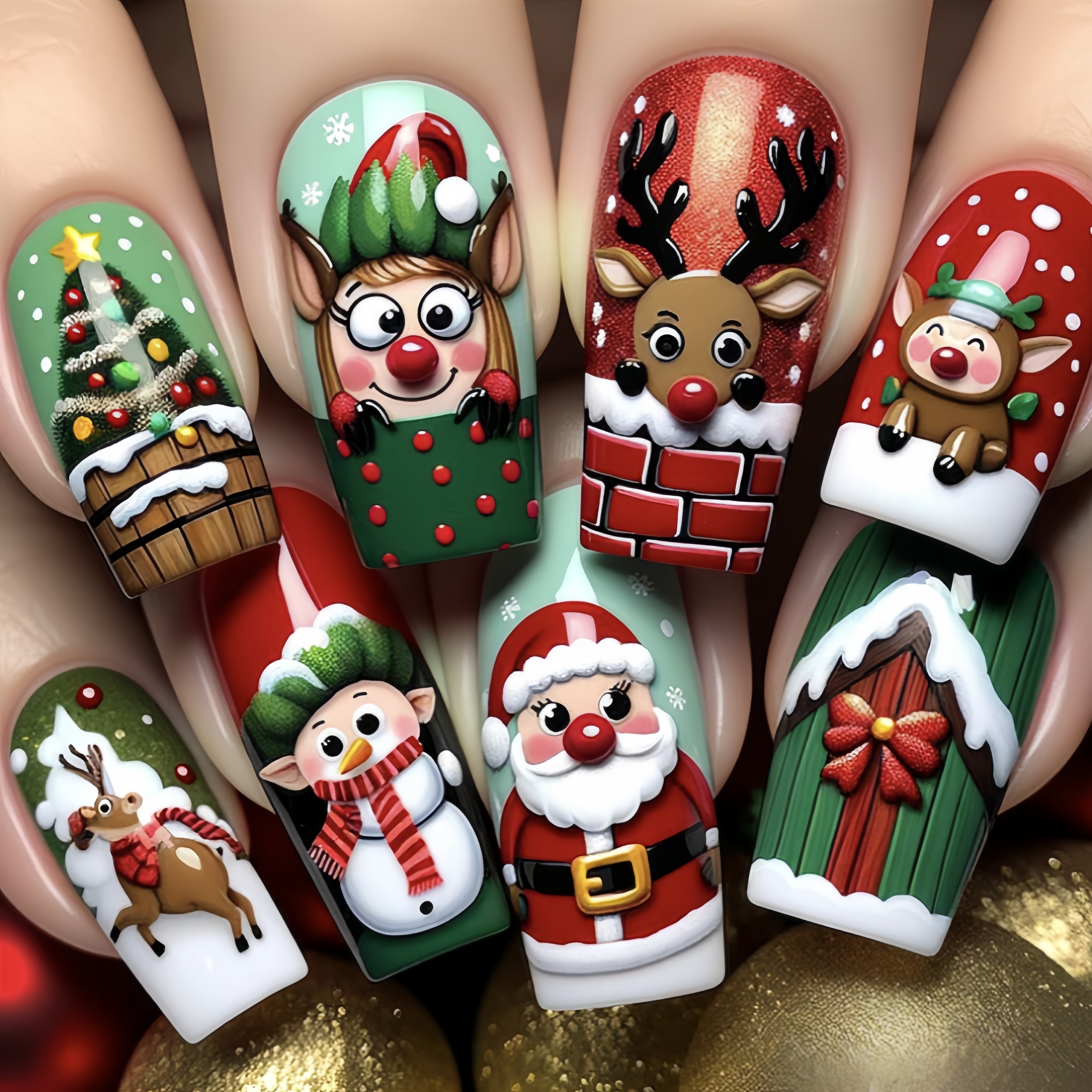 

Christmas Nail Art Christmas Series Nail Art Santa Claus Snowman Elk Christmas Tree Artificial Nail Stickers Removable 24pcs Finished Nail Stickers