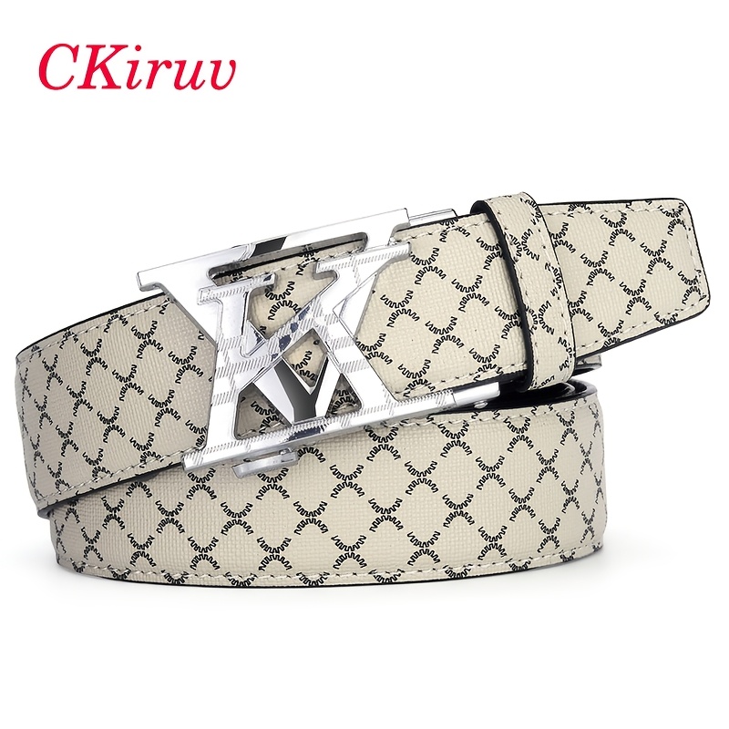 TEMU Unisex Classic Vk Letter Fashion Belt, Easy And Elegant, Automatic Alloy , High-quality Pu Material, Business Casual Multi-functional, Daily