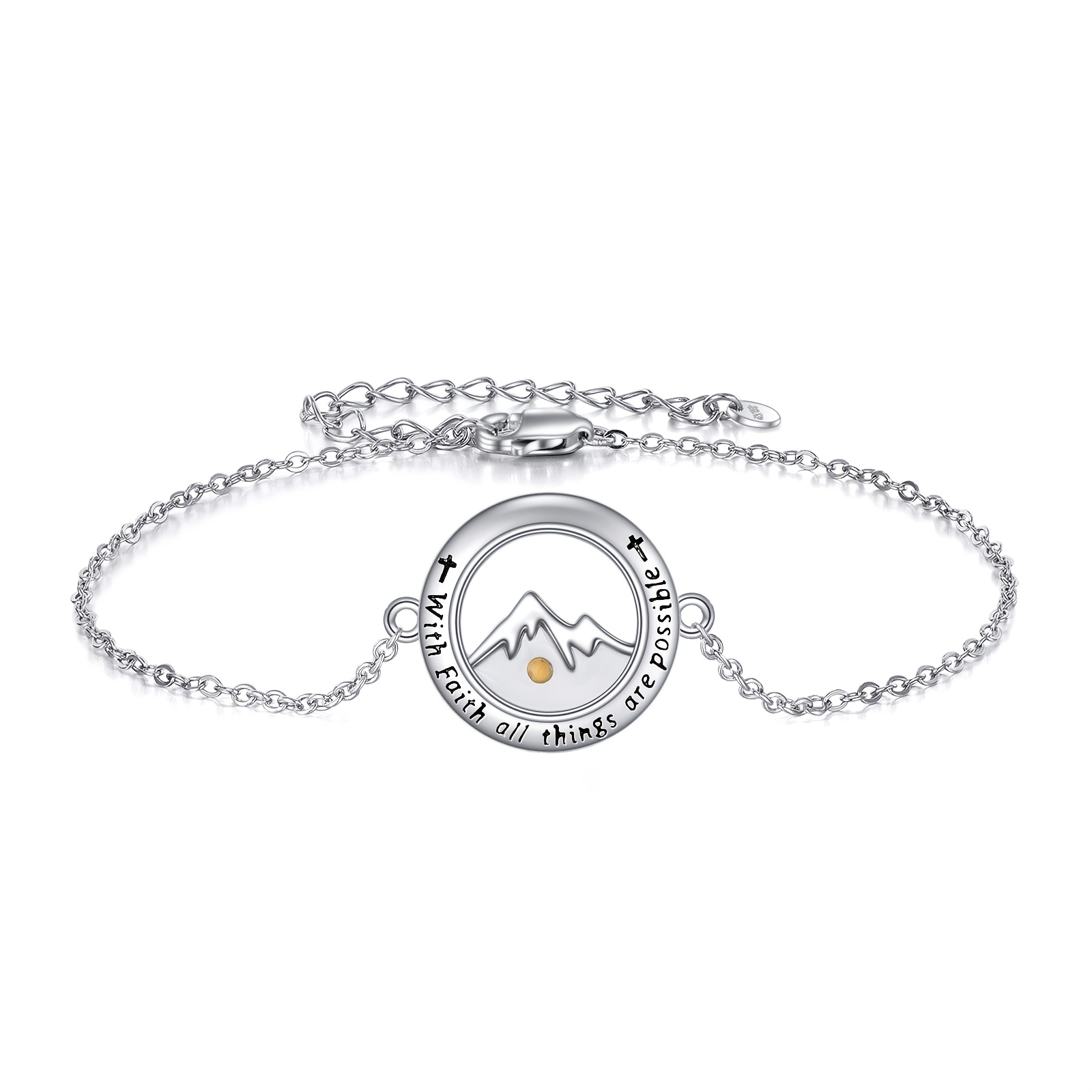 Image of 925 Sterling Silver Mountain Faith Bracelets With Faith All Things Are Engraved Inspirational Bracelet Graduation Gift For Her Women Jewelry
