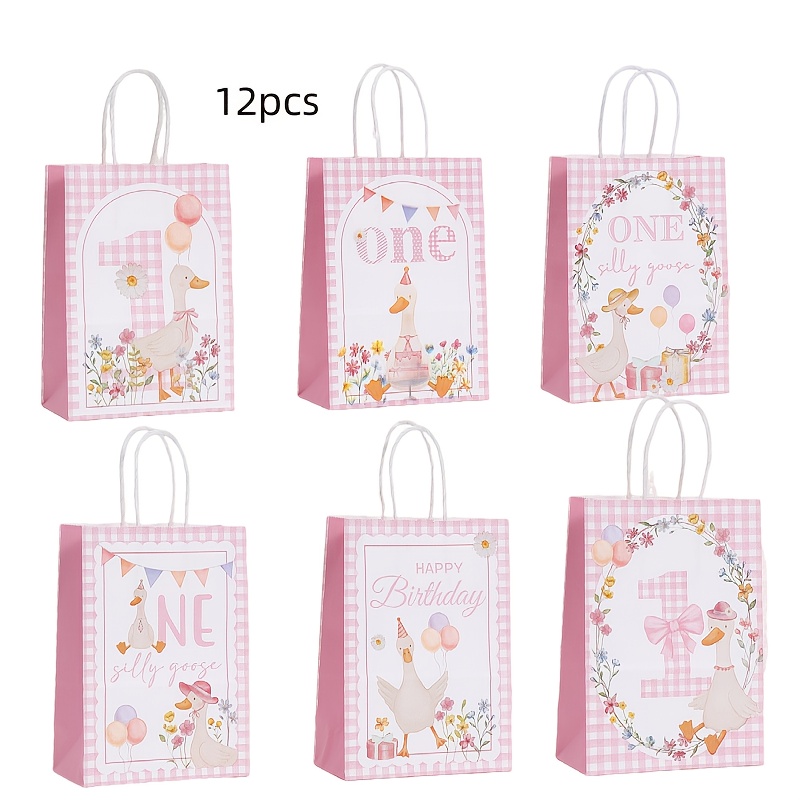 TEMU 12pcs Of Pink Duck Tote Bags, Packaging Bags, Shopping Bags, Paper Bags, Party Candy Gift Bags, Takeout Bags