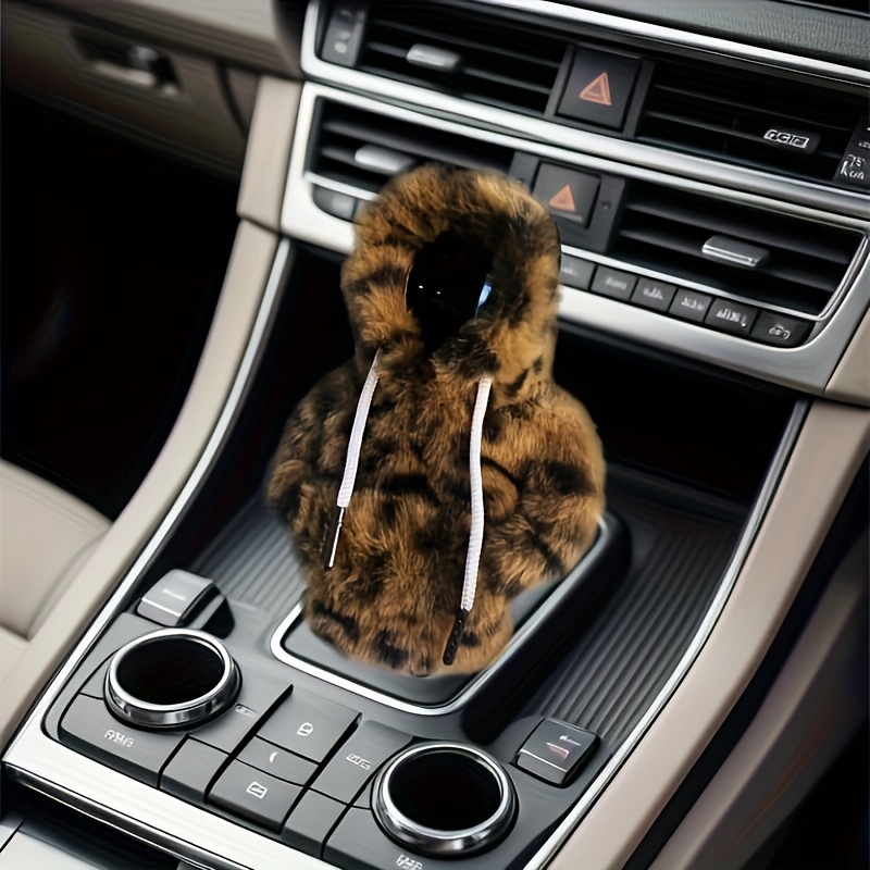 

Fashion Brown Plush Car Gear Shift Knob Cover With Hoodie, Universal Fit Polyester Fiber Auto Interior Accessory, Fun Shifter Cap For Women, Cute Gift For Most Cars