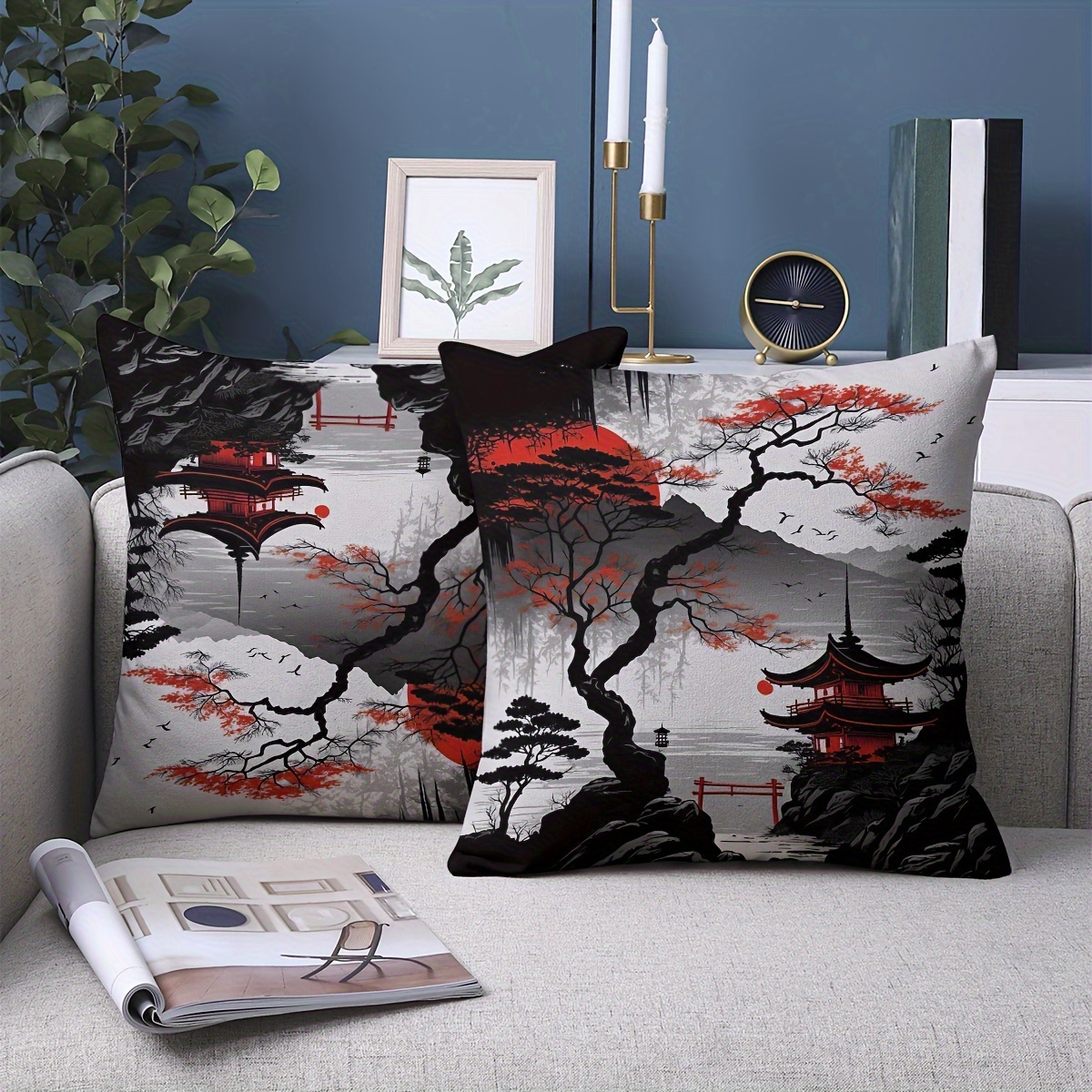 

2pcs Ink Plum Blossom Pattern Pillowcases, High-quality Short Plush, Double-sided Printing, 18x18 Inches - Ideal For Sofa, Living Room, Bedroom, Car, Home Decor, No Insert Included