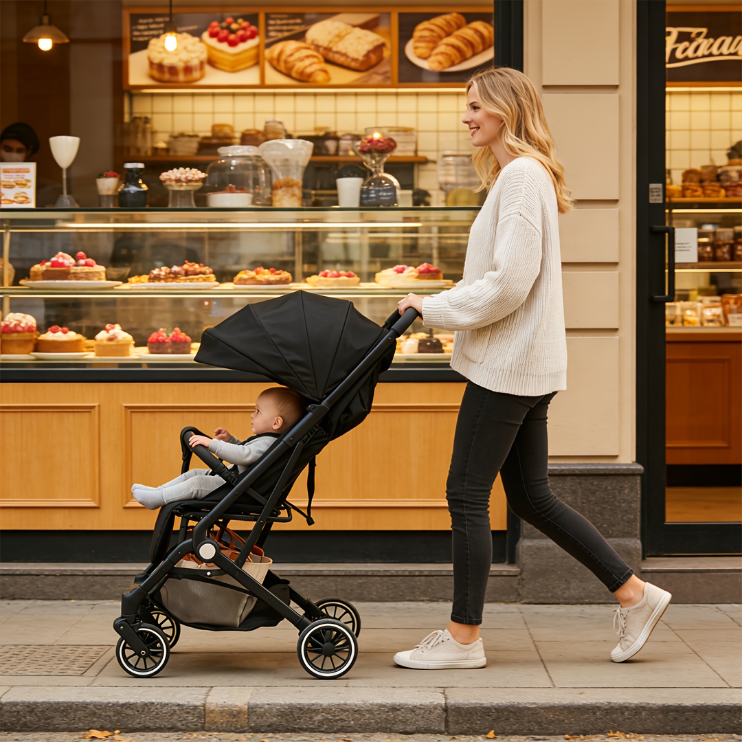 Schwarzer Kinderwagen 0- Kann Sitzen Kann Liegen Leichter Faltbarer  Hochsitz Vier-Rad Stodmpfer Kinderwagen