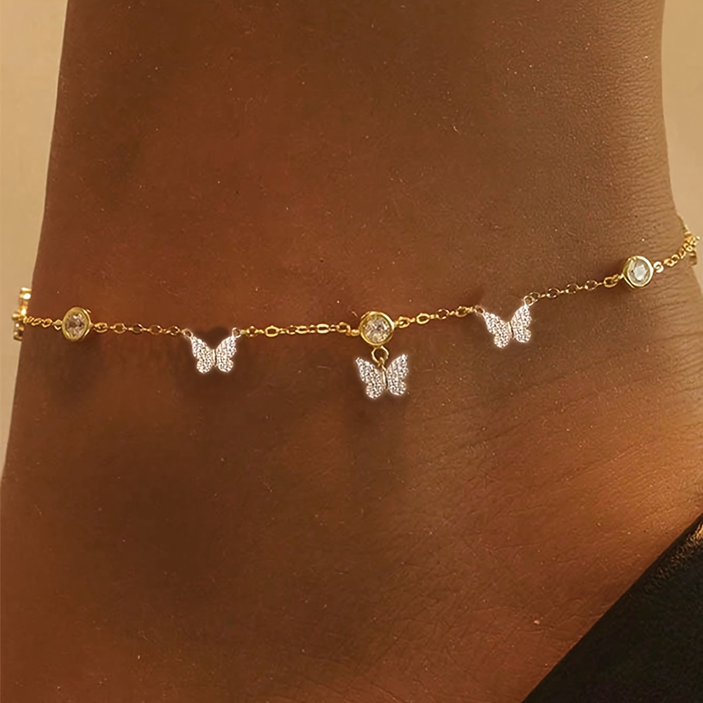 E-shop Ein Schmetterling-Anhänger aus Edelstahl mit funkelnder Kette, geeignet für Frauen als Fußkettchen, als Geschenk zum Valentinstag und Muttertag