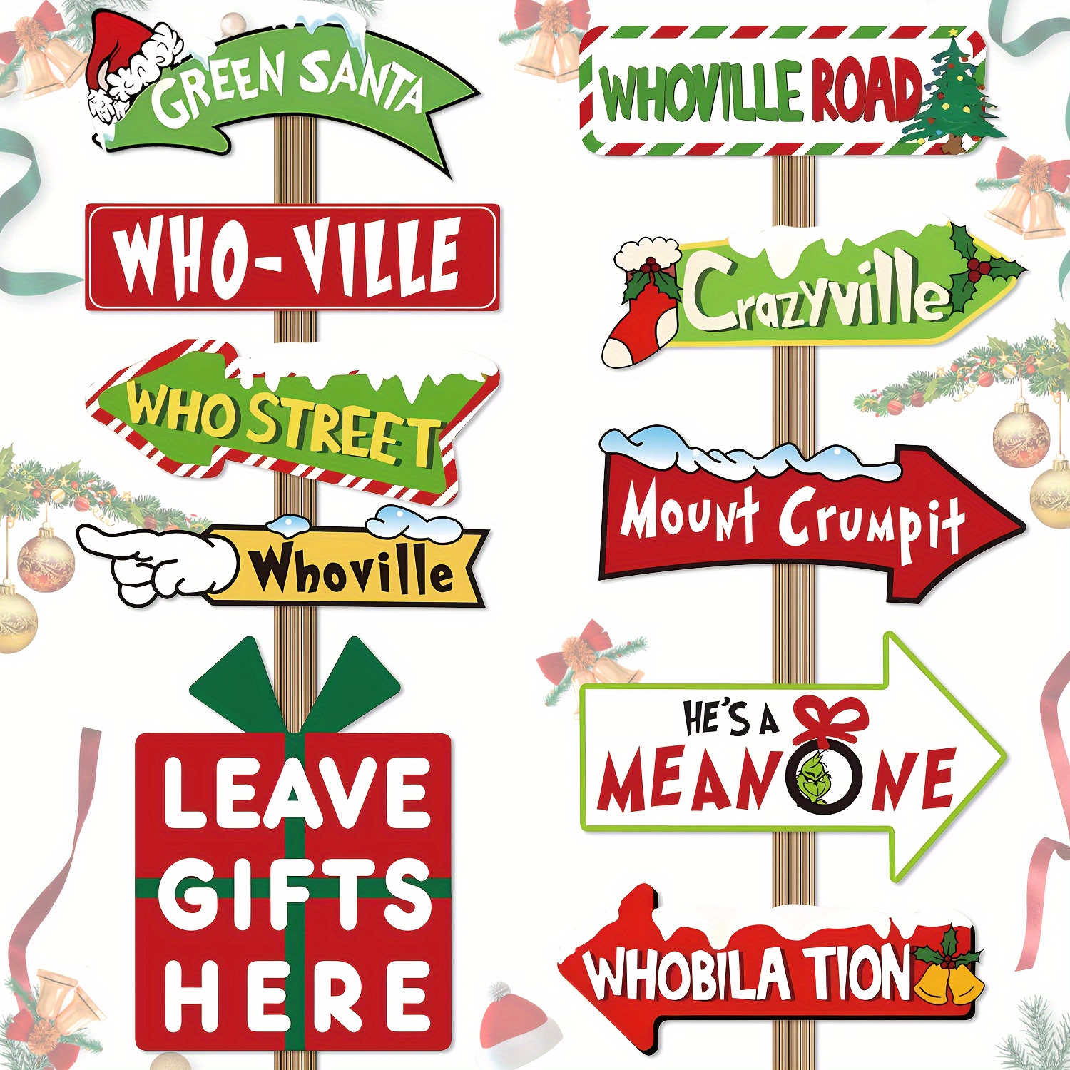 TEMU Party Photo Booth Props, Christmas Party Outdoor Paper Signs, Whoville Welcome Sign, Merry Christmas Decorations, Welcome Holiday Decorations,