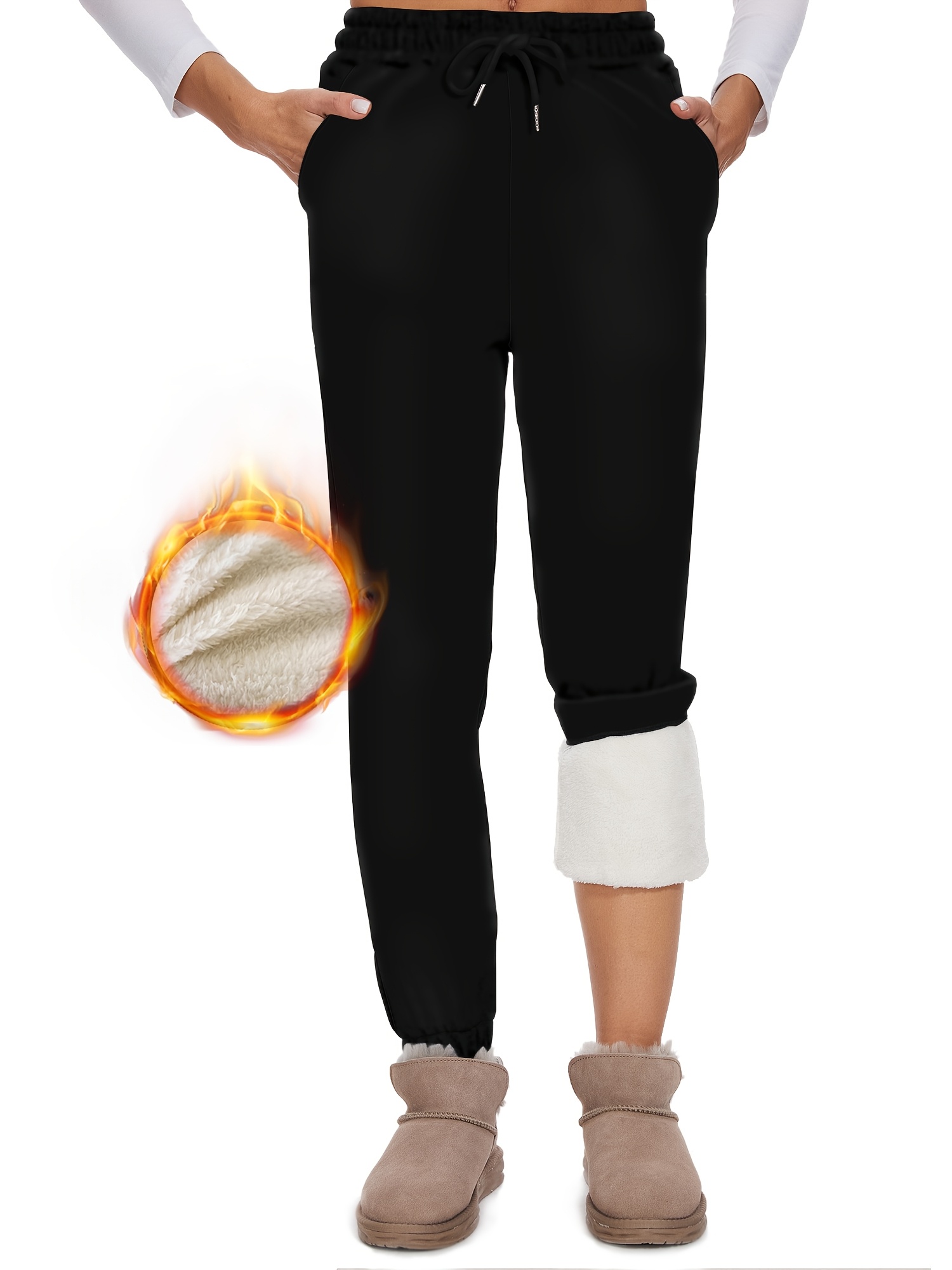 winter warm fleece lined high joggers drawstring Temu Greece