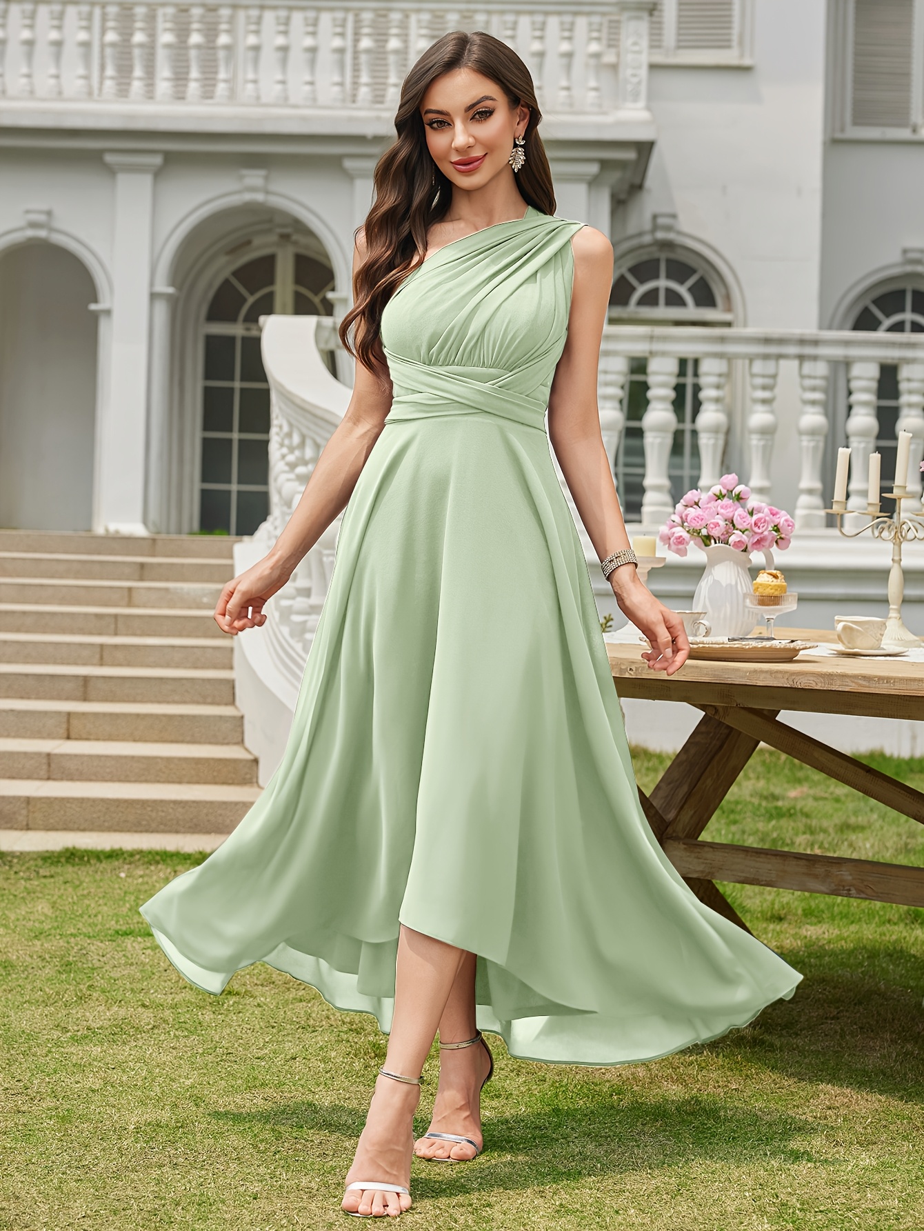 asymmetrical length chiffon bridesmaid dress a v neck a - Temu Bahrain