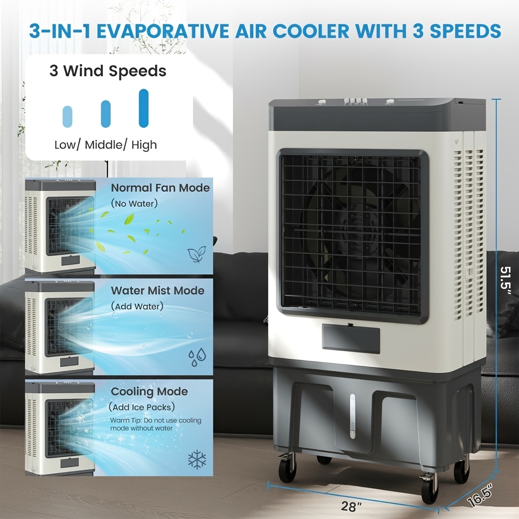 item picture 7200cfm portable swamp cooler 23 gallon large tank evaporative air cooler with 3   120 wide   8 ice packs outdoor cooling fan for patio garage yard warehouse factory