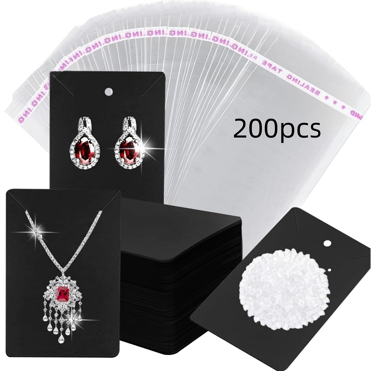 TEMU 200pcs Earring Kit, Including 50pcs Earring Display Cards, 50pcs -sealing Bags And 100pcs Earring For Earring Necklace Jewelry Display (50+50+)