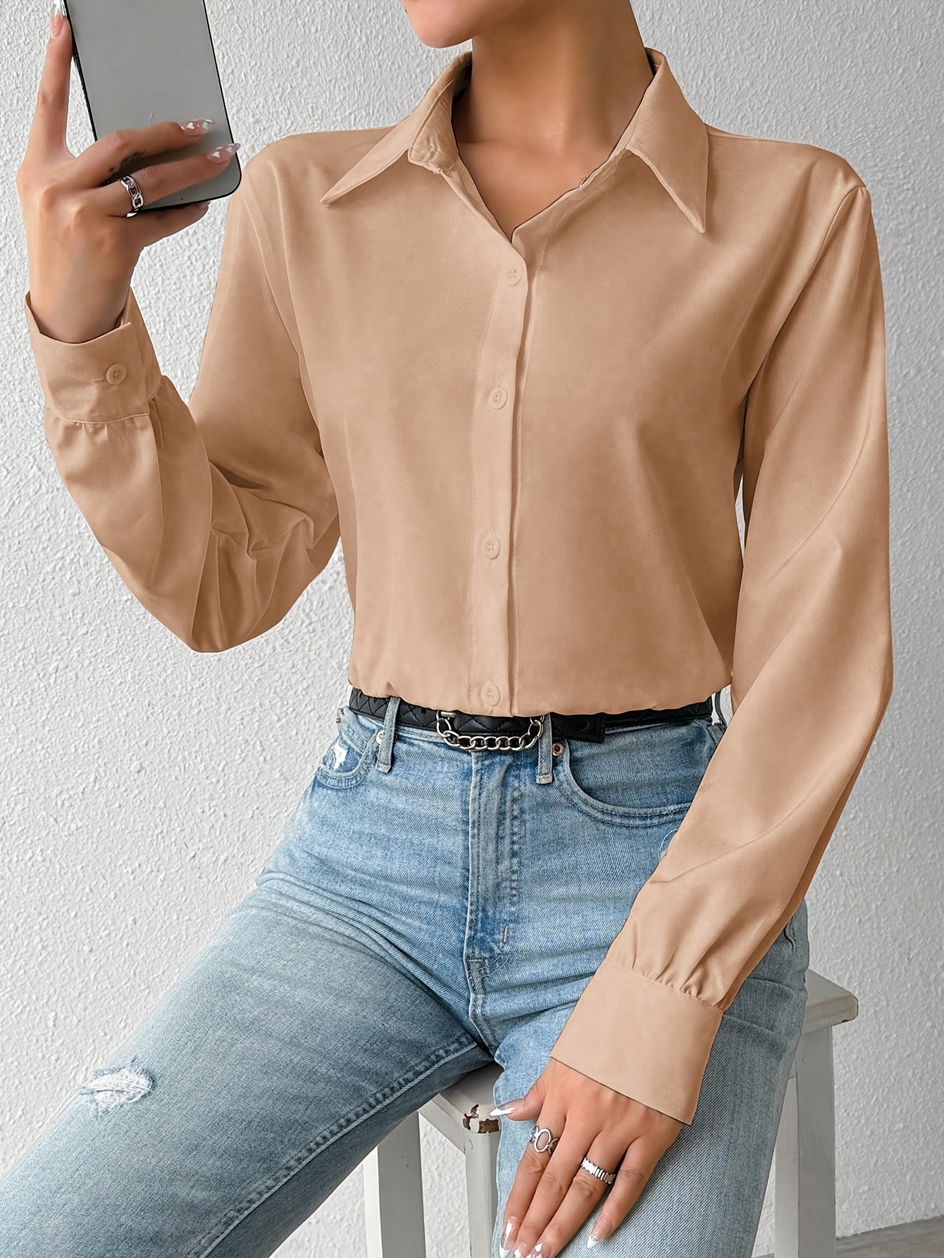 womens solid color long sleeve shirt bodysuit women's - Temu
