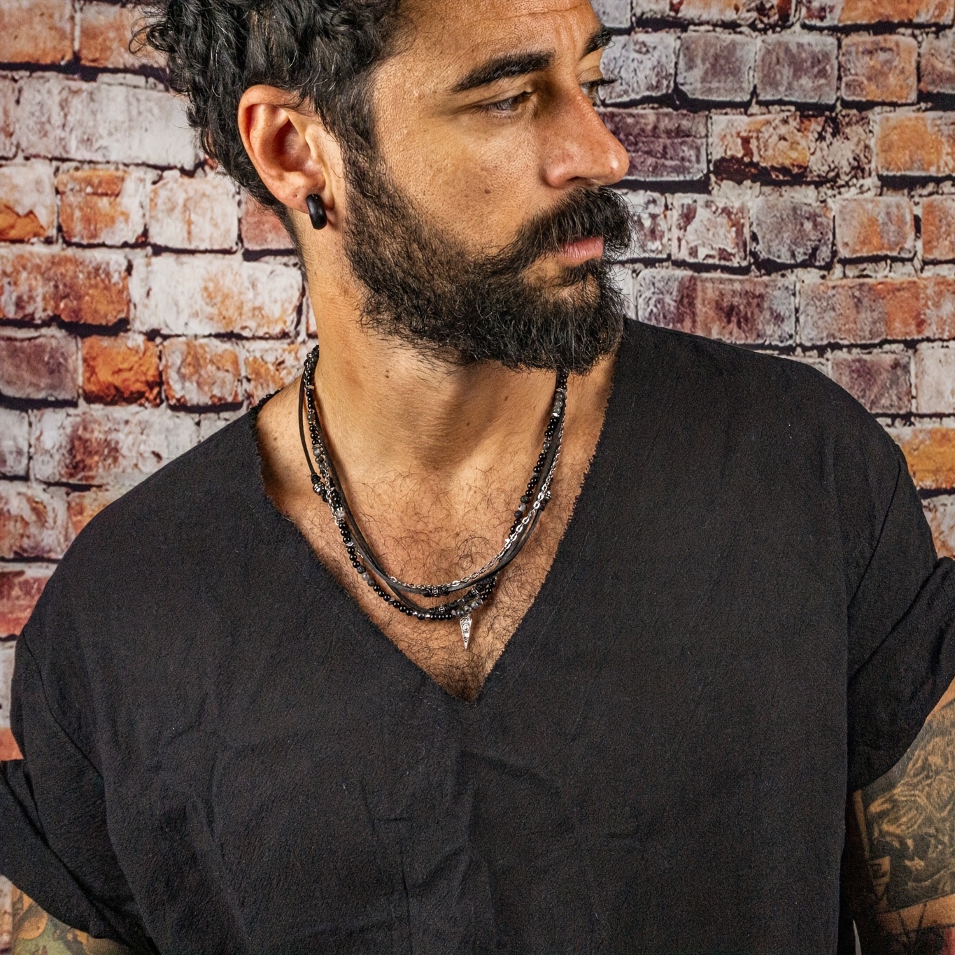 *'s Punk Rock Layered Necklace Edgy Stone Leather multi-strand choker  for concerts, festivals Gothic/* Style State*t for Casual Attire