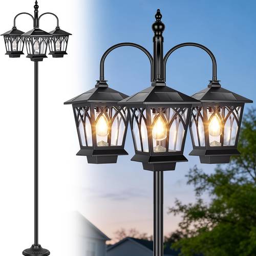6ft solar lamp post light outdoor aluminum waterproof solar powered lamp post with dusk to dawn outdoor post light with 3 edison bulbs 90 street lamp for patio yard garden driveway