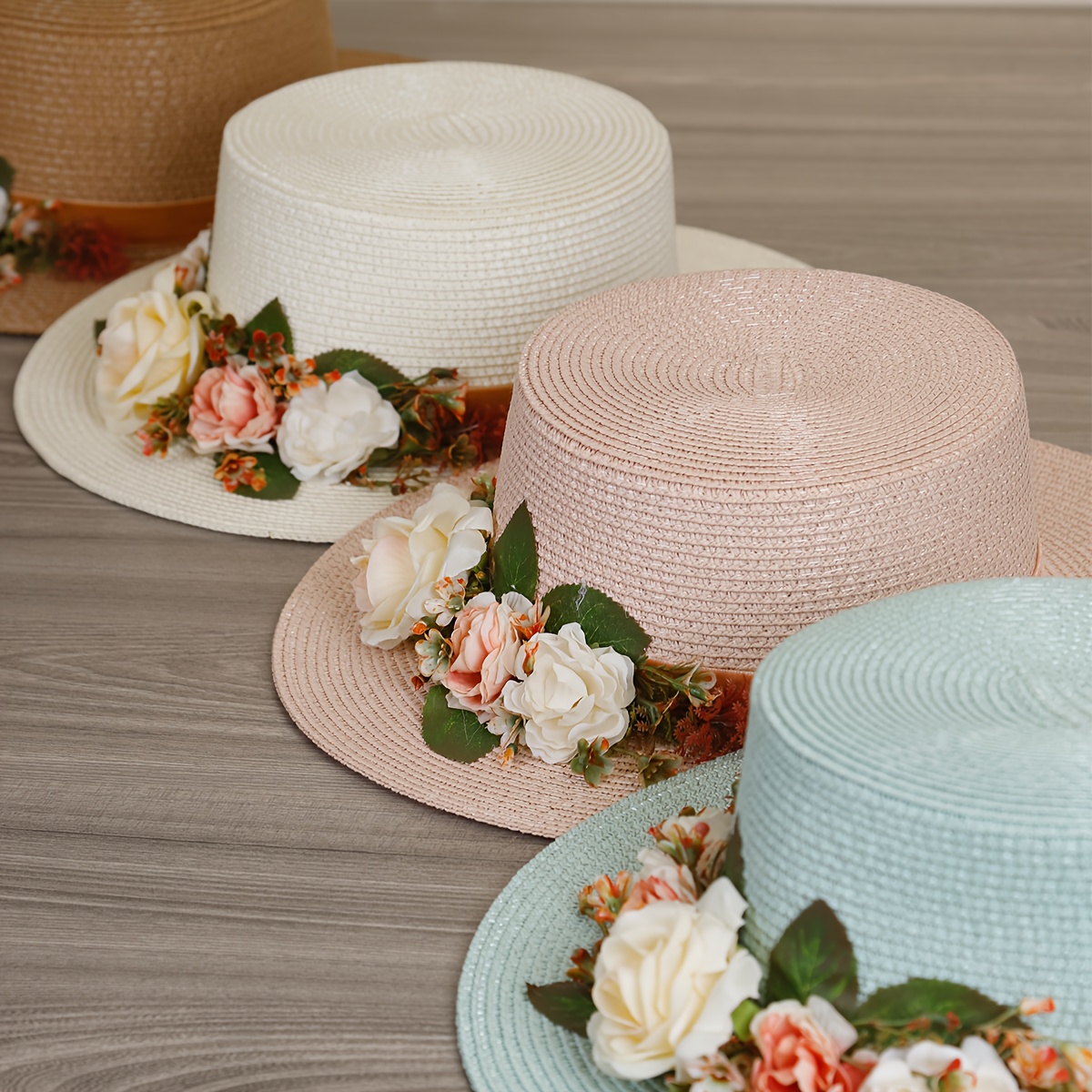 valentines day womens fashion fedora straw hat rose flower  display picture 2