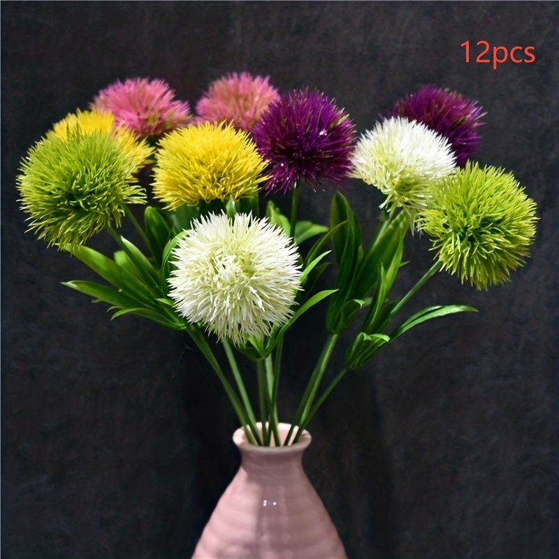 12pcs Artificial Dandelion Flower Home Decoration 11 "plastic Fake Artificial Flowers For Family Parties Wedding, Engagement Real And Chinese New Year Touch Decoration