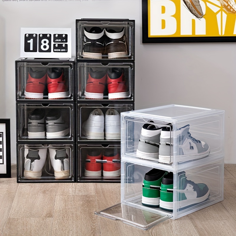 

1pc Large Transparent Plastic Shoe Boxes With Magnetic Closure, Stackable Clear Sneaker Storage Cases, Dust-free Shoe Organizer Set For Basketball Shoes And Boots