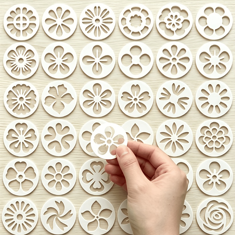 TEMU 36pcs Floral Pattern Drawing Stencils, Size 1.96x1.96 Inches, Including Four-petal Flowers, Six-petal Flowers, Sunflowers, Wreaths, Roses, And
