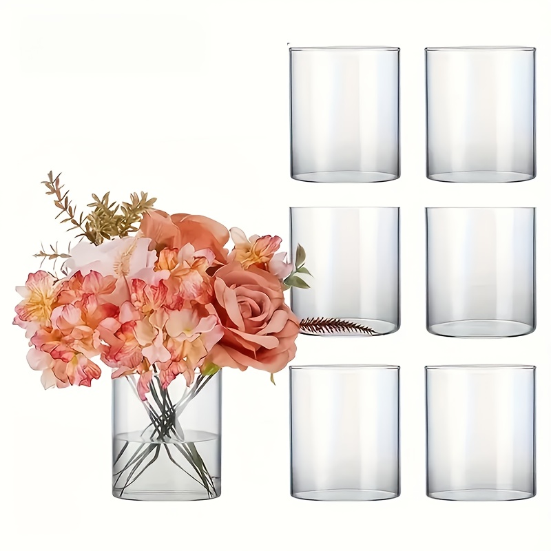 TEMU Ensemble de bougeoirs coupe-vent en verre 6/12 pièces, vase cylindrique en verre, vase transparent, pour décoration de centre de table, bougeoir