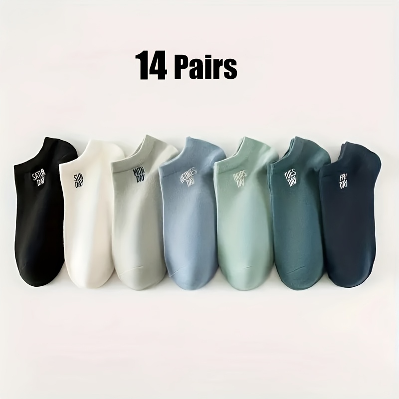 7 14 pairs mens sweat absorbing fashionable simple low   comfortable and breathable thin socks suitable for daily and outdoor wear perfect gifts for     and summer   a day a week Product details 0