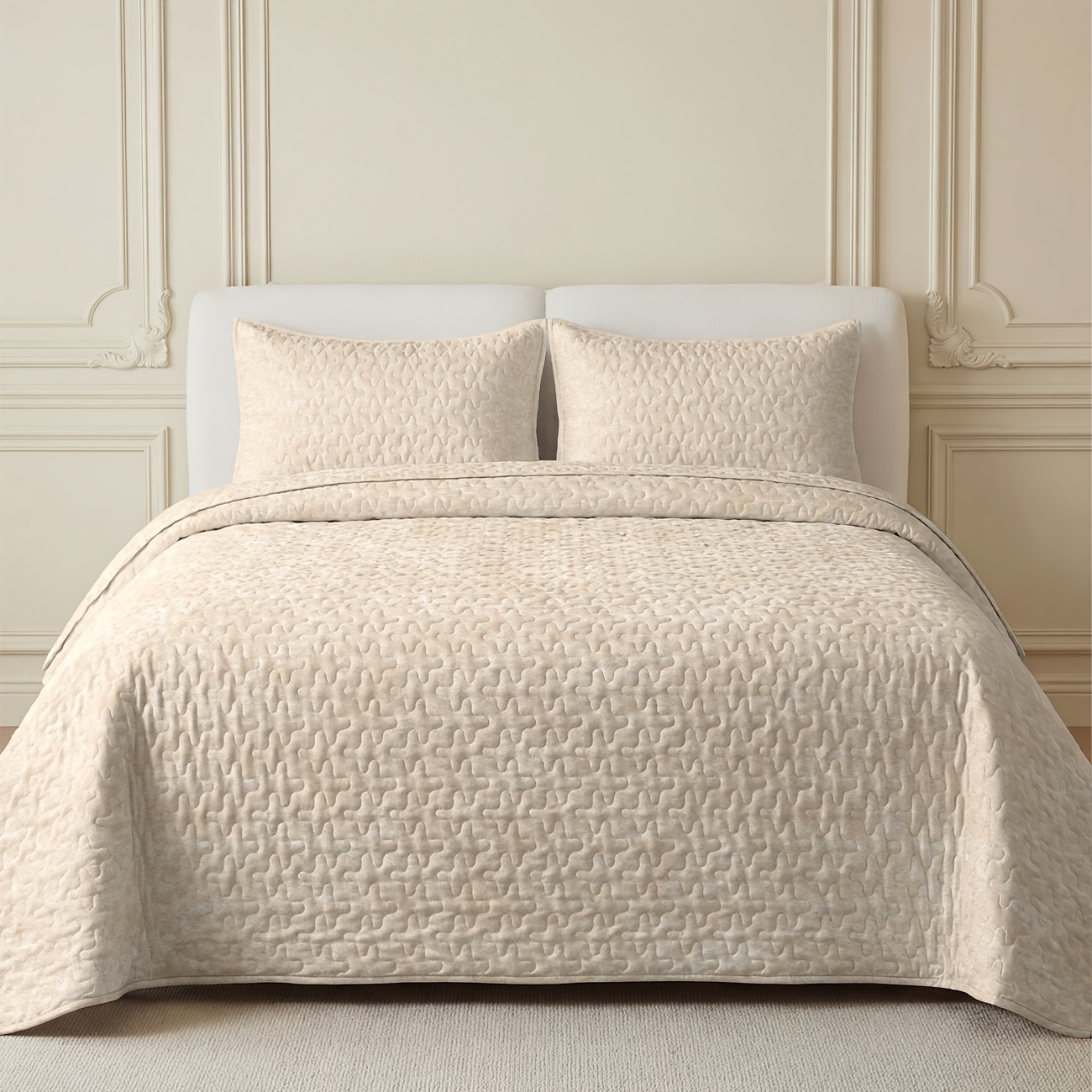 TEMU Solid Warm Beige Linen Texture 2/3pcs Bedding - Soft And Breathable Polyester. 1 Bedspread   1/2 Pillowcases, Machine Washable, , Bedroom And