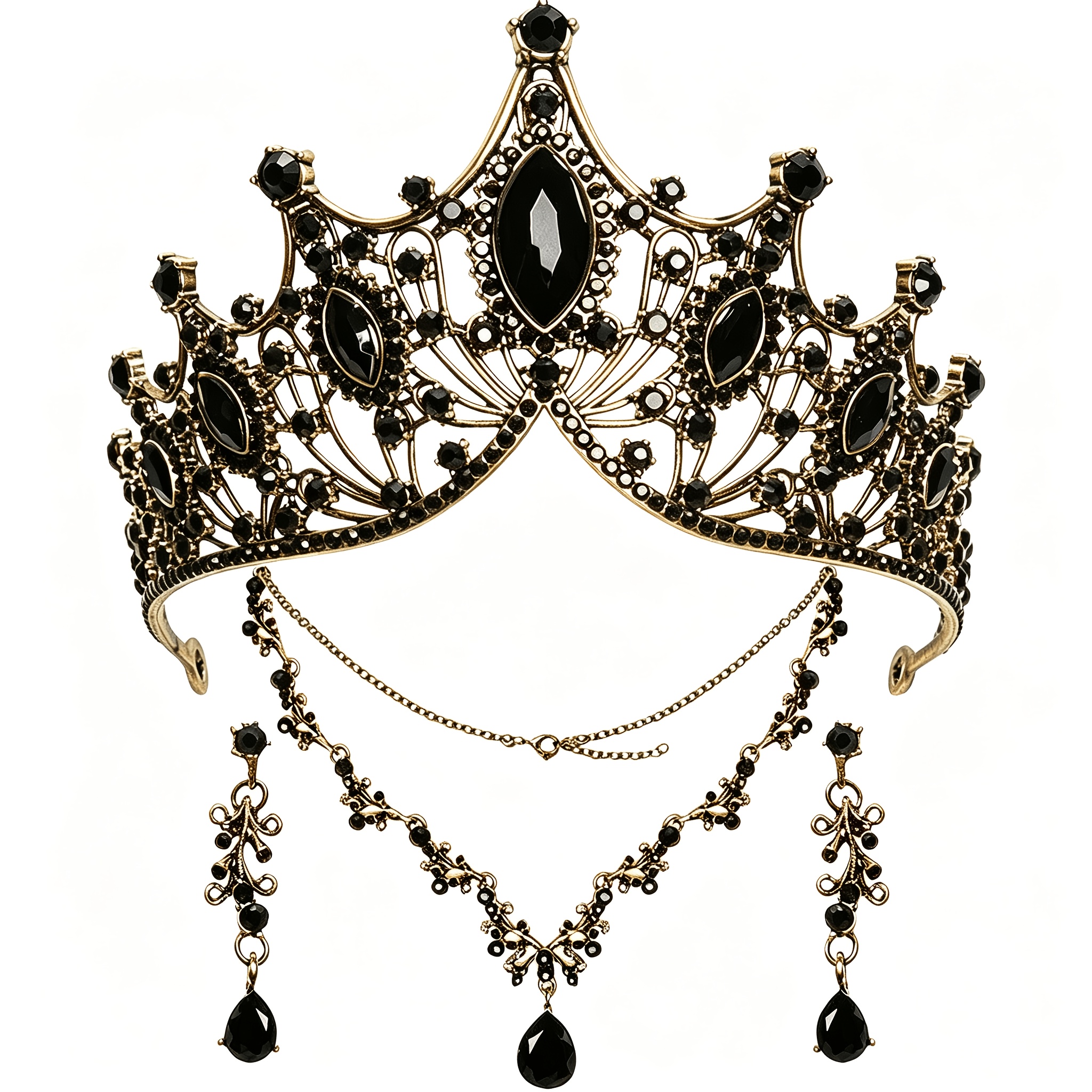 TEMU Vintage Style Women'-piece Set Of Crown, Necklace And Earrings, Black Crown And Necklace And Earrings Jewelry Set, Stylish Additions For Women