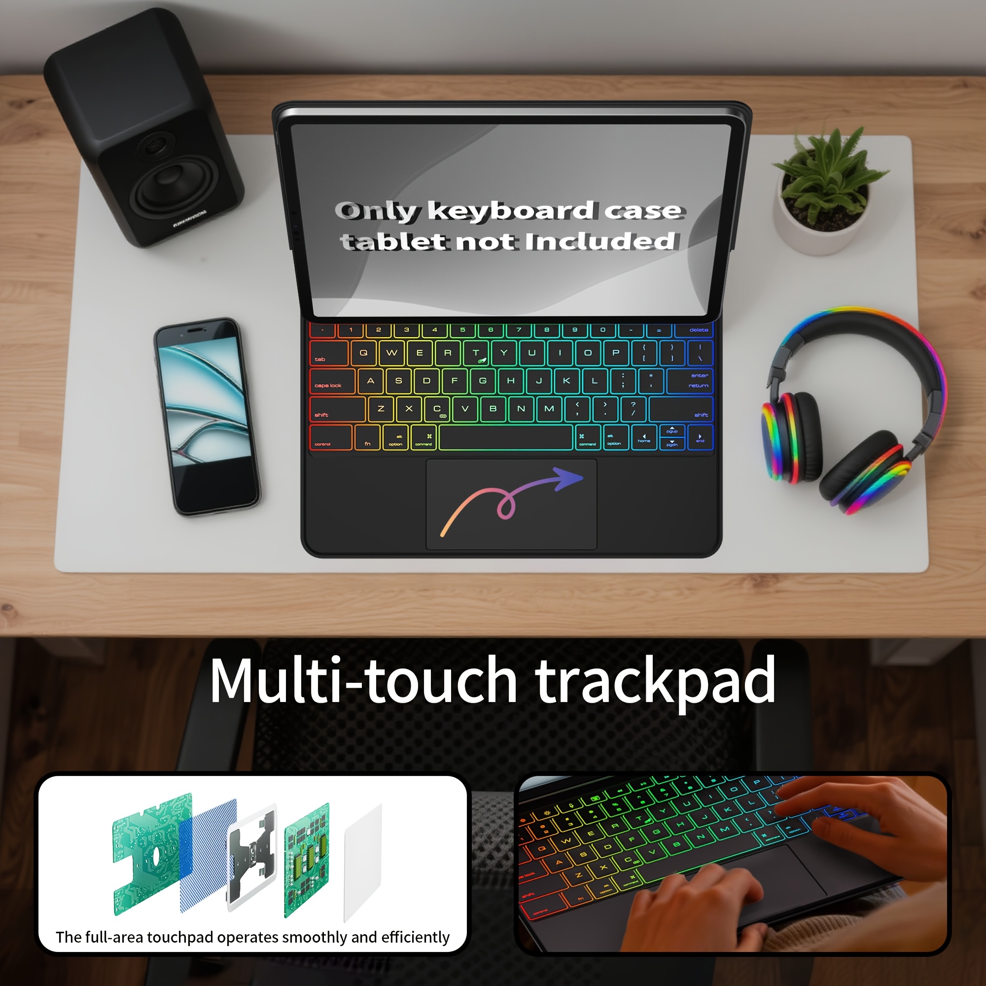 [Tablet Not Included] Edge Keyboard Case for iPad Air 13-inch(M4/M3/M2, 2026/2025/2024) & Pad Pro 12.9-inch(6th/5th/4th/3rd Gen), Magic Keyboard with 11-Color Backlight, Multi-Touch Trackpad.