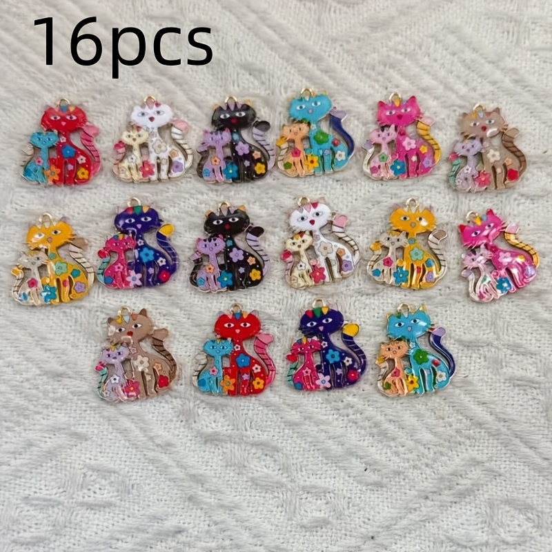 TEMU 16pcs Cute Cartoon Cat Pendants, Alloy Lacquer Pendants, Making, Earring And Necklace Accessories, Multiple Colors