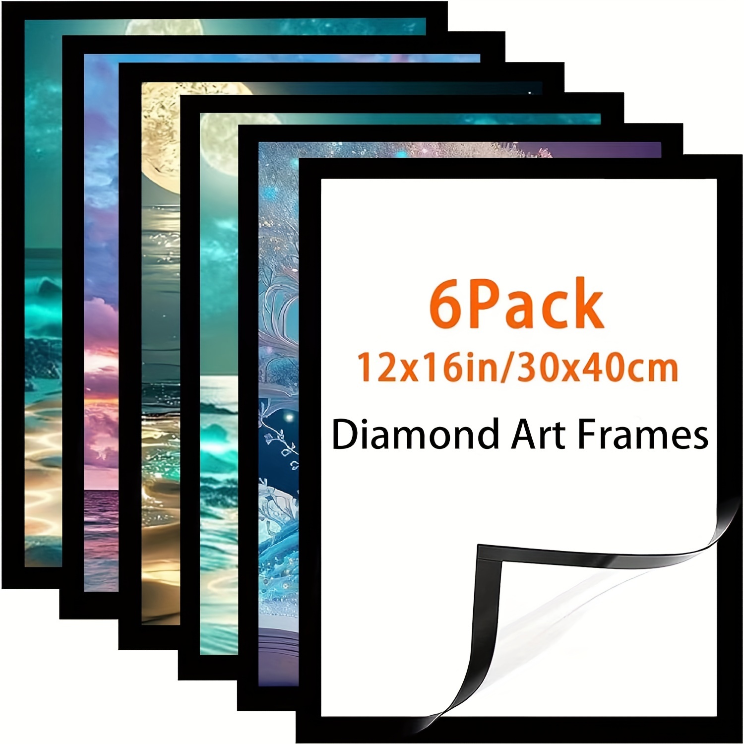 

6pcs Diamond Magnetic Art Frames 12x16" - Self-adhesive, Lightweight Pvc Picture Display For Wall & Window - Photos, Posters, And More, Best For Christmas