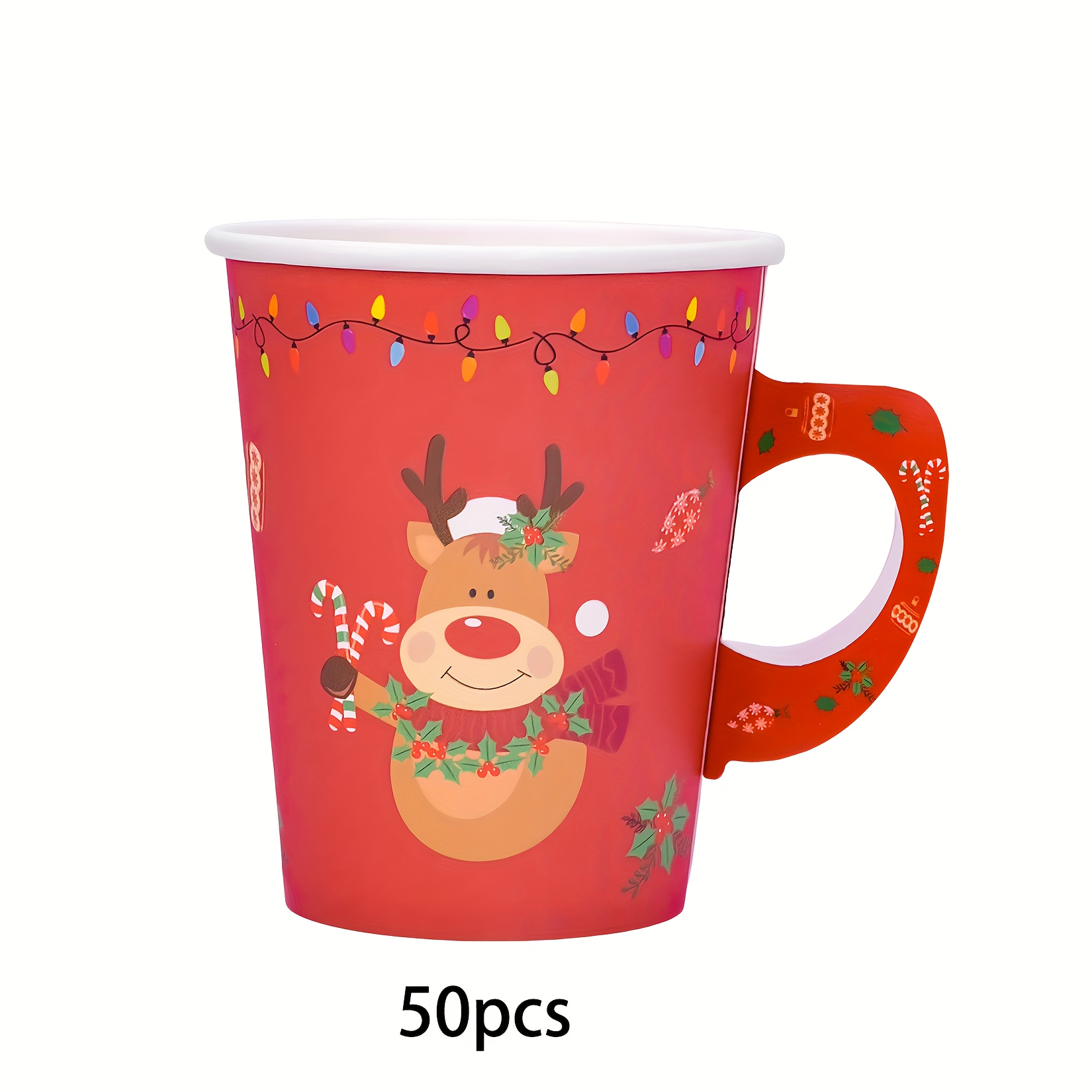 Image of 10pcs/20pcs/50pcs Paper Cups With Handle Cute Reindeer Cups Hot Cups Beverage Chocolate Tea Xmas Party Cups For Merry Christmas Party Table Decor Supplies