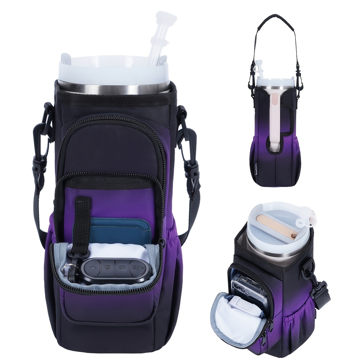 Image of Water Bottle Holder With Strap, Insulated Water Bottle Bag Carrier For Walking, Crossbody Bottle Carrying Sling Purse For Hiking Additions Women Men, 40oz
