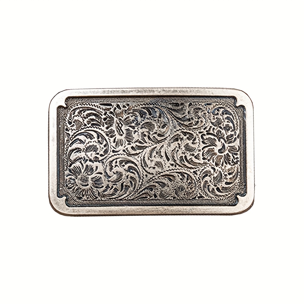 TEMU 1pc Square Pattern Carved , Trendy Western Simple Men's Novelty Belt , European And With Any Style Belt, Gift