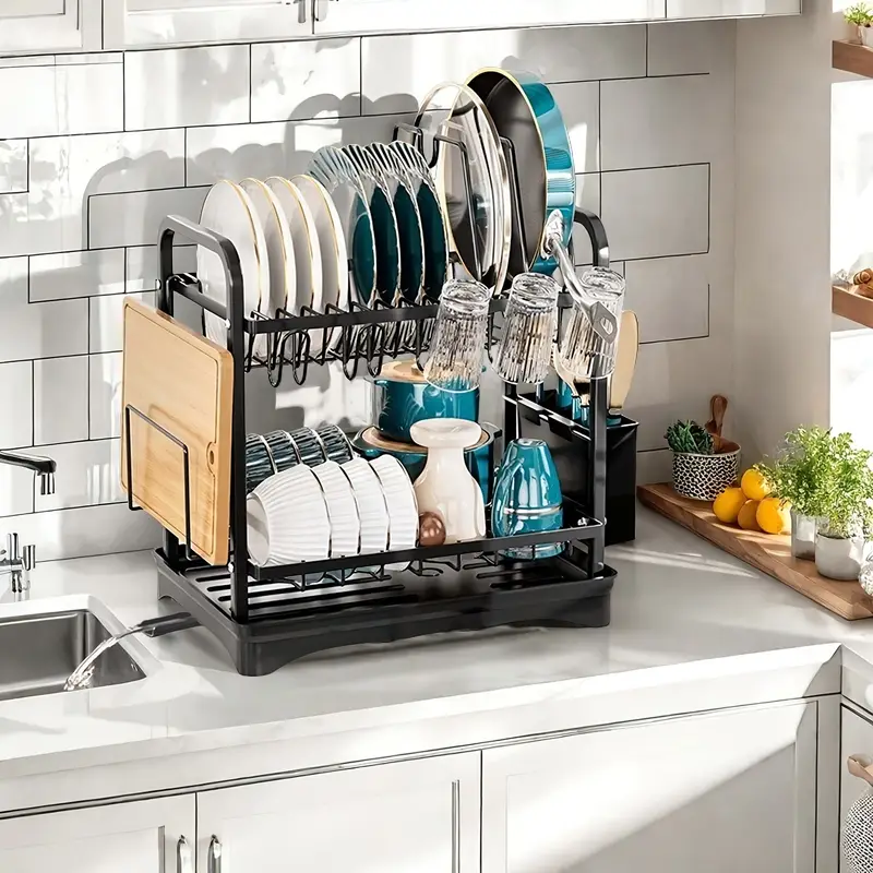 2 tier dish drying rack with pot holders dish racks for kitchen counter kitchen utensil holder dish rack with metal kitchen dish rack kitchen drying rack two tier racks kitchen organizer pantry organizers and storage Product details 0