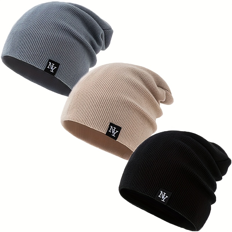 Image of 3pcs Small Logo Ny Clip-on Unisex Outdoor Autumn/winter Warm Brimless Hats
