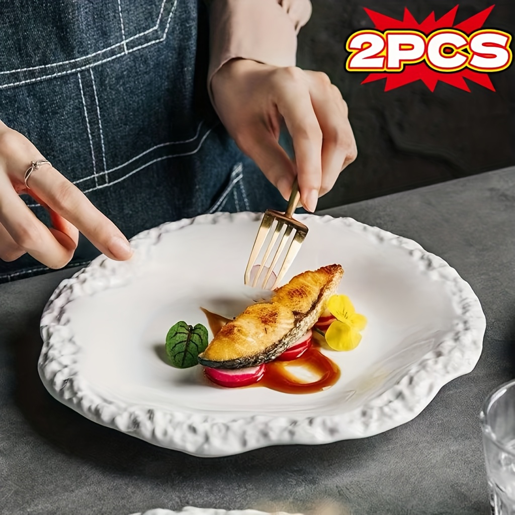 2pcs Rock-patterned Ceramic Plate Western Steak Plate, [3 Sizes to Choose From], Upgraded Version, Upgraded Salad Plate and Vegetable Plate Set, High Appearance Level Creative Tableware, Suitable for Restaurant and Home Use, Artistic Dish Tableware
