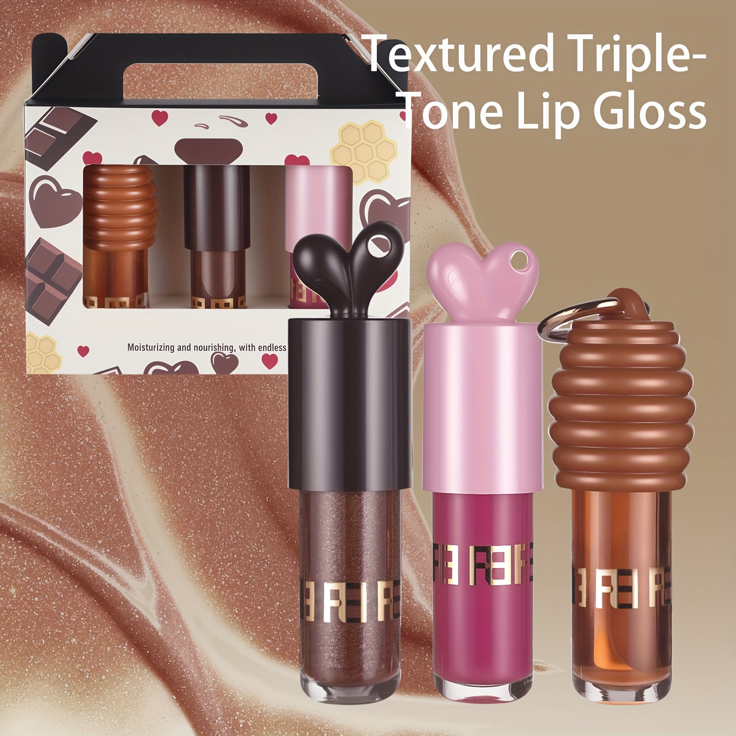 3 peças conjunto de óleo labial hidratante mel  ,   hidratante, gloss labial portátil com chaveiro, tinta labial, presente de maquiagem   para festivais, festas, dia   namorados