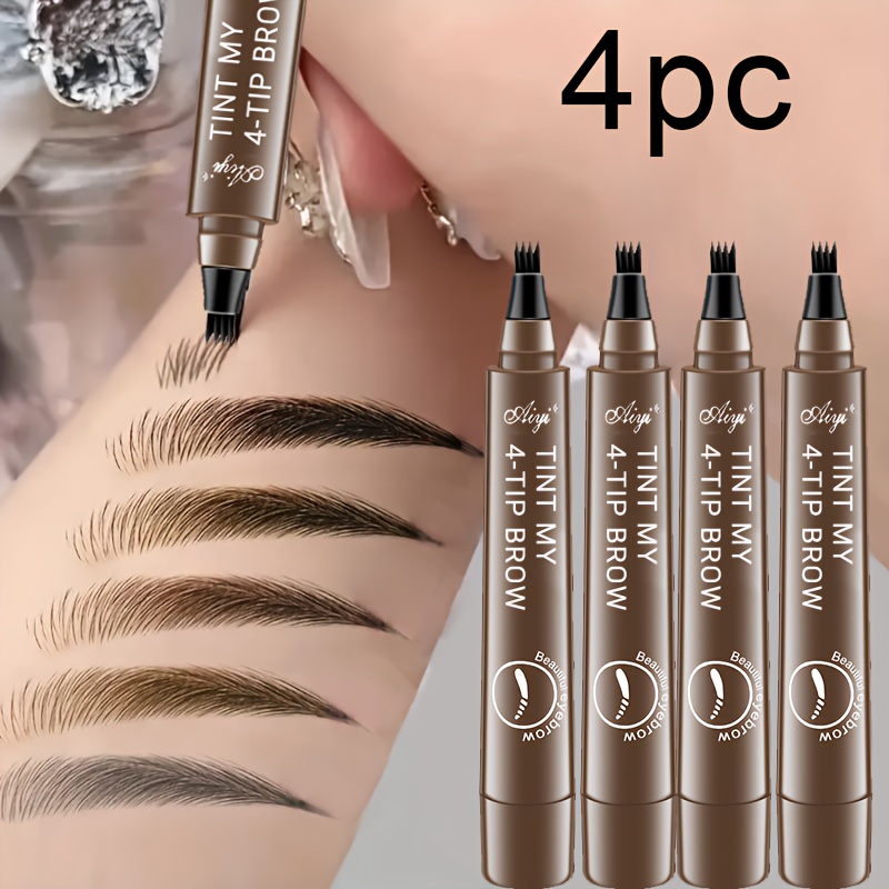 4pcs makeup artists   ultra fine four pronged eyebrow pencil waterproof sweatproof smudge proof natural and three dimensional wild brow pencil realistic brow   and lifelike   hairs long lasting black friday