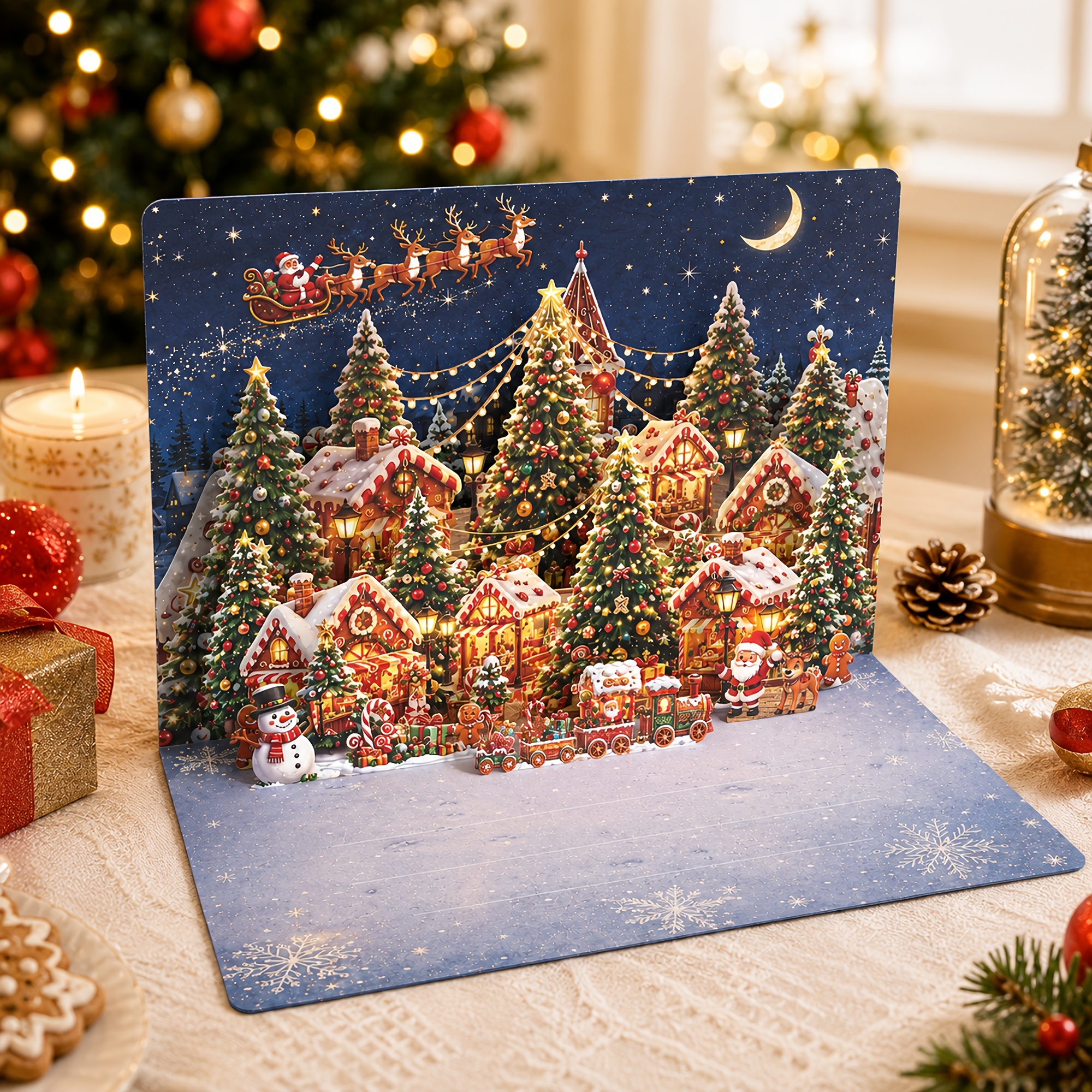 TEMU 3d Pop-up Christmas Greeting Card With Envelope, Pop-up Card Design With Christmas Village, Christmas Tree, And Snowman, Merry Christmas Card,
