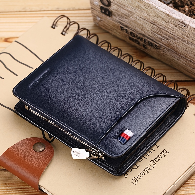 

Men's Short Wallet Made Of Genuine Leather, Featuring A Mini Anti-theft Design For Keys And Cards, Suitable For Driving Licenses And From Cowhide.