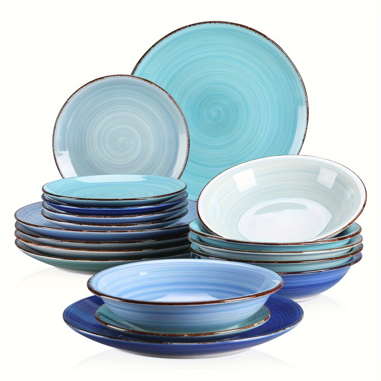 TEMU 18pcs Dinner Set Stoneware Hand Painted Tableware Dining Set With Dinner Plates Dessert Plate Soup Bowls