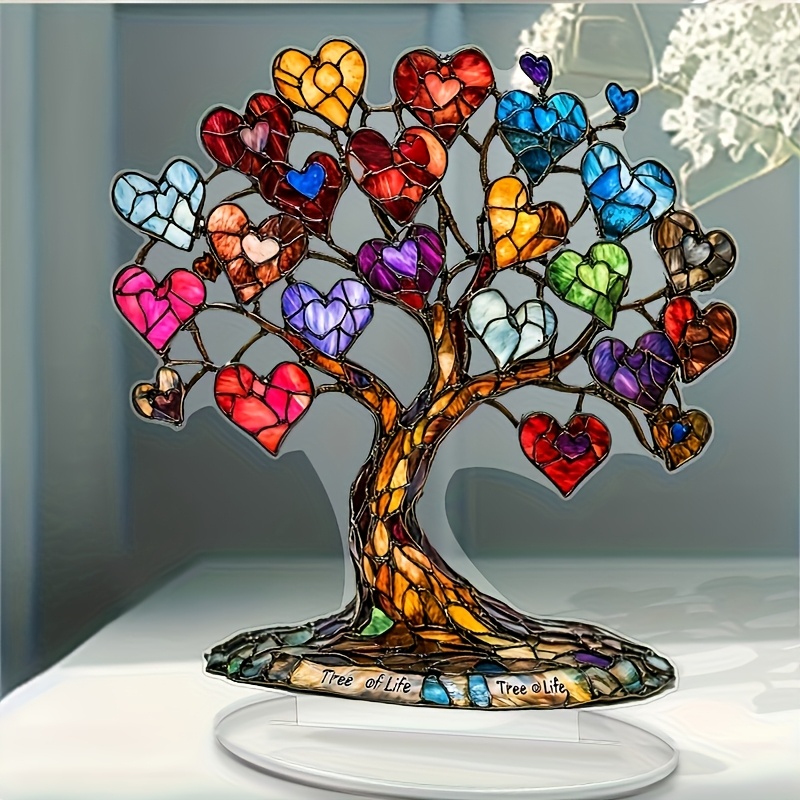 

2d Flat, Tree Of Life Heart-shaped Acrylic Desk Decor - 2d Plastic, Perfect Gift For Women, Moms, And Grandmothers | Ideal For Office, Coffee Bar, And Home Decor