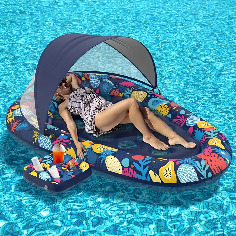 inflatable pool lounger sunshade canopy tropical fruit coral