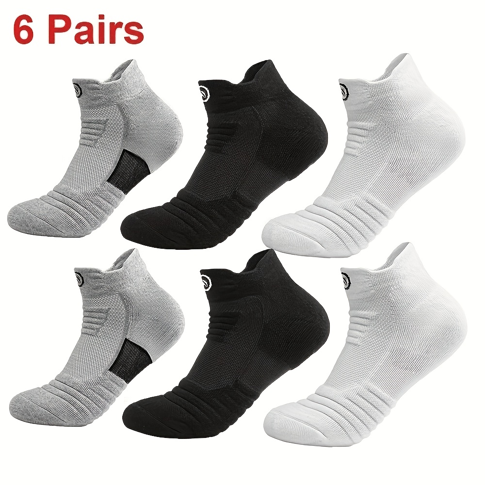 TEMU 6 Pairs Of Men's Professional Athletic Socks, Summer And Autumn Short Socks, Breathable Mesh Running Basketball Socks With Thickened Terry Sole