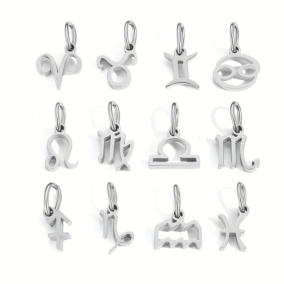 12pcs Zodiac Pendant Set, Stainless Steel Charm Additions, Jewelry Design, Suitable For Necklaces And Bracelets