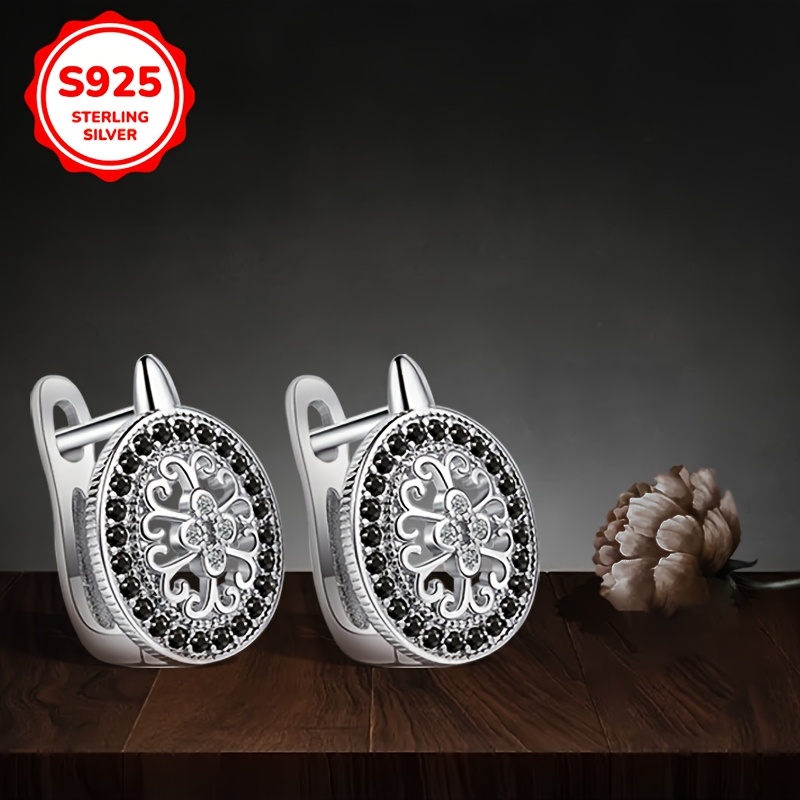 

Elegant Vintage 925 Sterling Silver Hoop Earrings With Exquisite Hollow Flower Pattern And Cubic Zirconia, Hypoallergenic Jewelry For Parties And , Cute Earrings