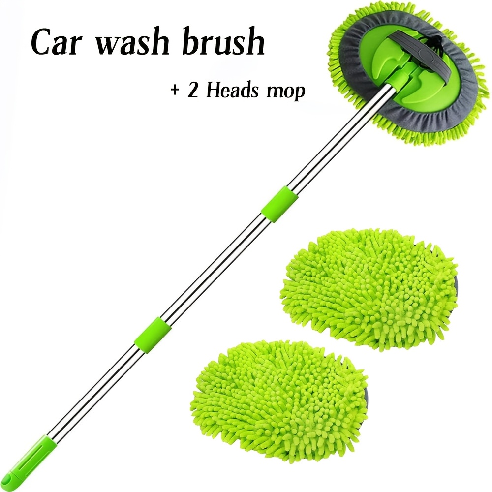 TEMU Car Wash Brush +1/2 Heads Mop With 47.5" Long For Washing Detailing Cleaning Tool Automotive Truck Suv Rv Trailer Sponge Duster Mitt Not Hurt
