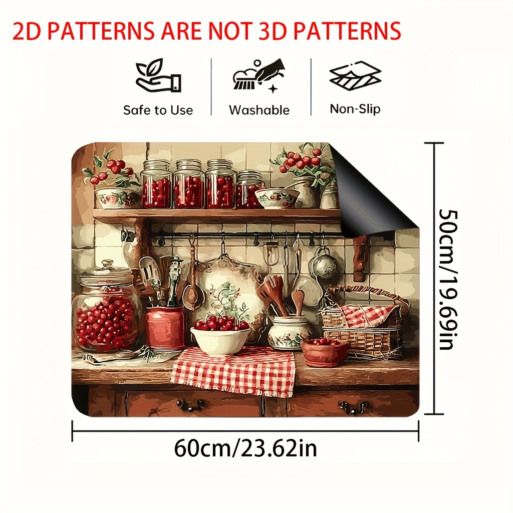 TEMU 1pc Cherry Stove Top Cover & Dish Drying Mat - 2-in-1 Stove & Decorative Kitchen Tray, Compatible With / Stoves, Stove Pads, Tabletop Appliance