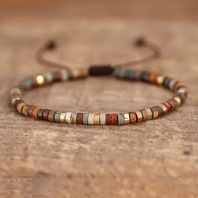TEMU 1pc Cw7 Chakra Carnelian Bracelet, Natural Stone Bead Woven, Bohemian Style Jewelry, Gift, Suitable For Daily Wear