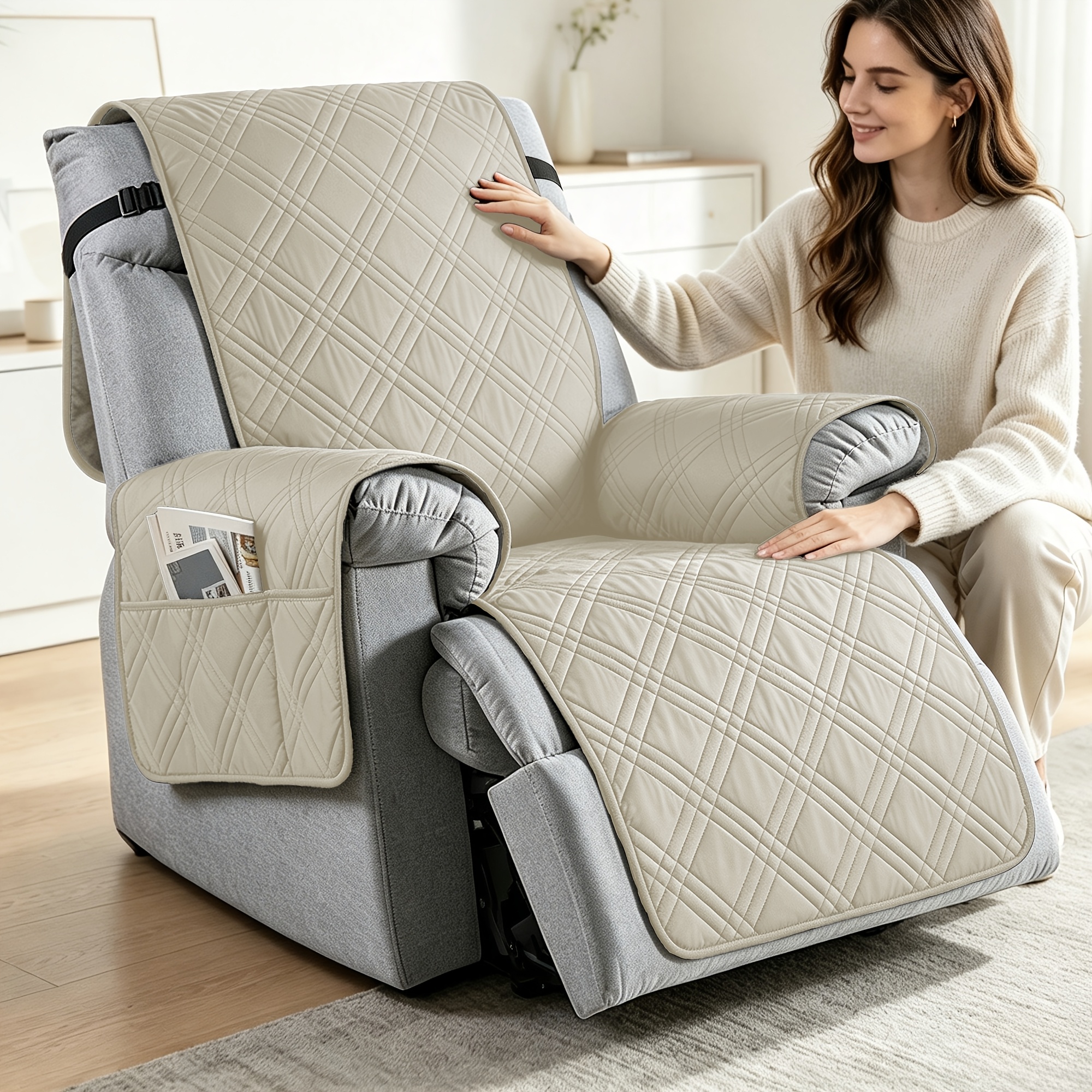 TEMU para sillón reclinable de 1 pieza con bolsillos, tapete para mascotas, protector de sofá lavable y duradero para muebles para dormitorio,