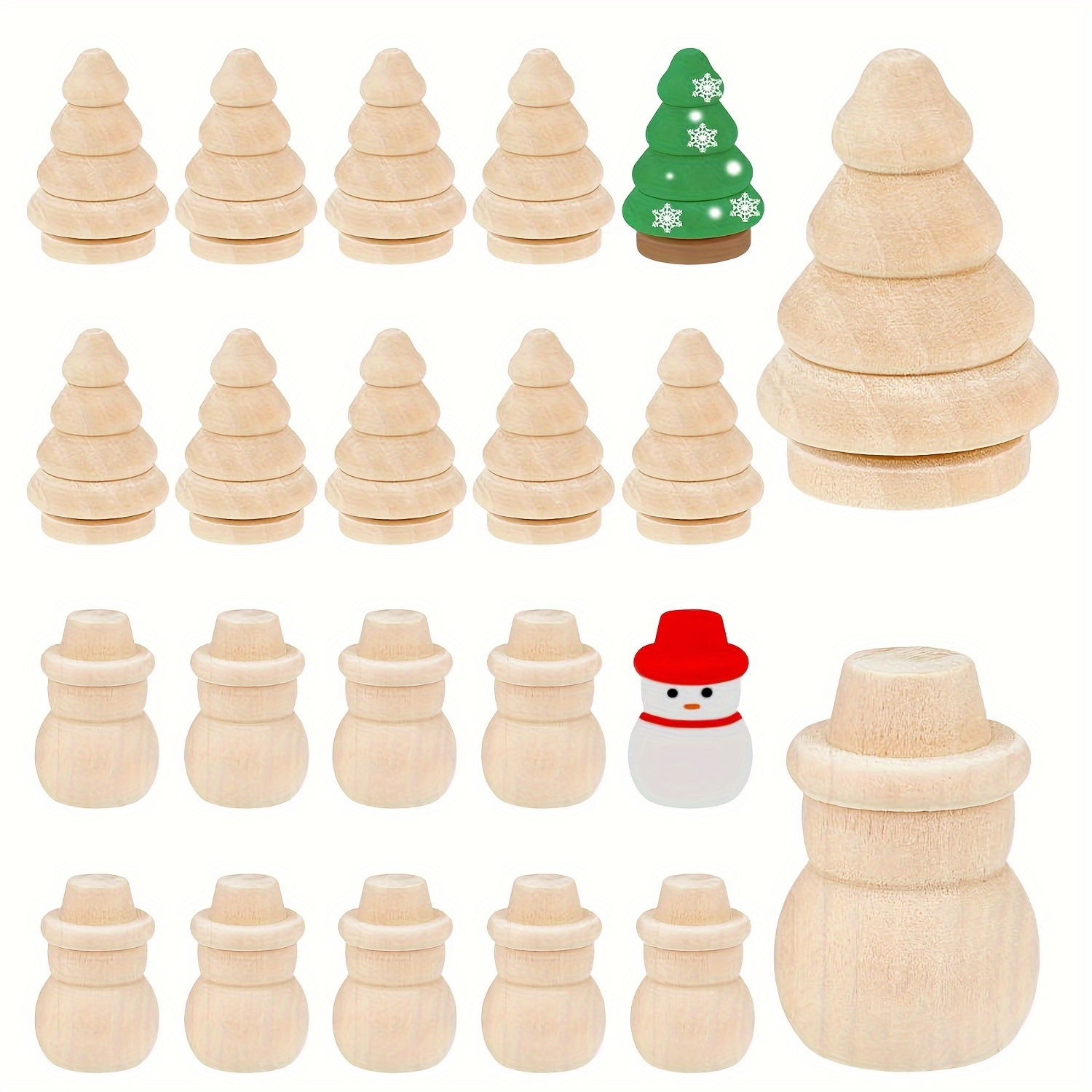 

20 Pcs Unfinished Wooden Christmas Tree & Snowman Decorations: Diy Art Projects & Festive Home Decor - Suitable For Christmas