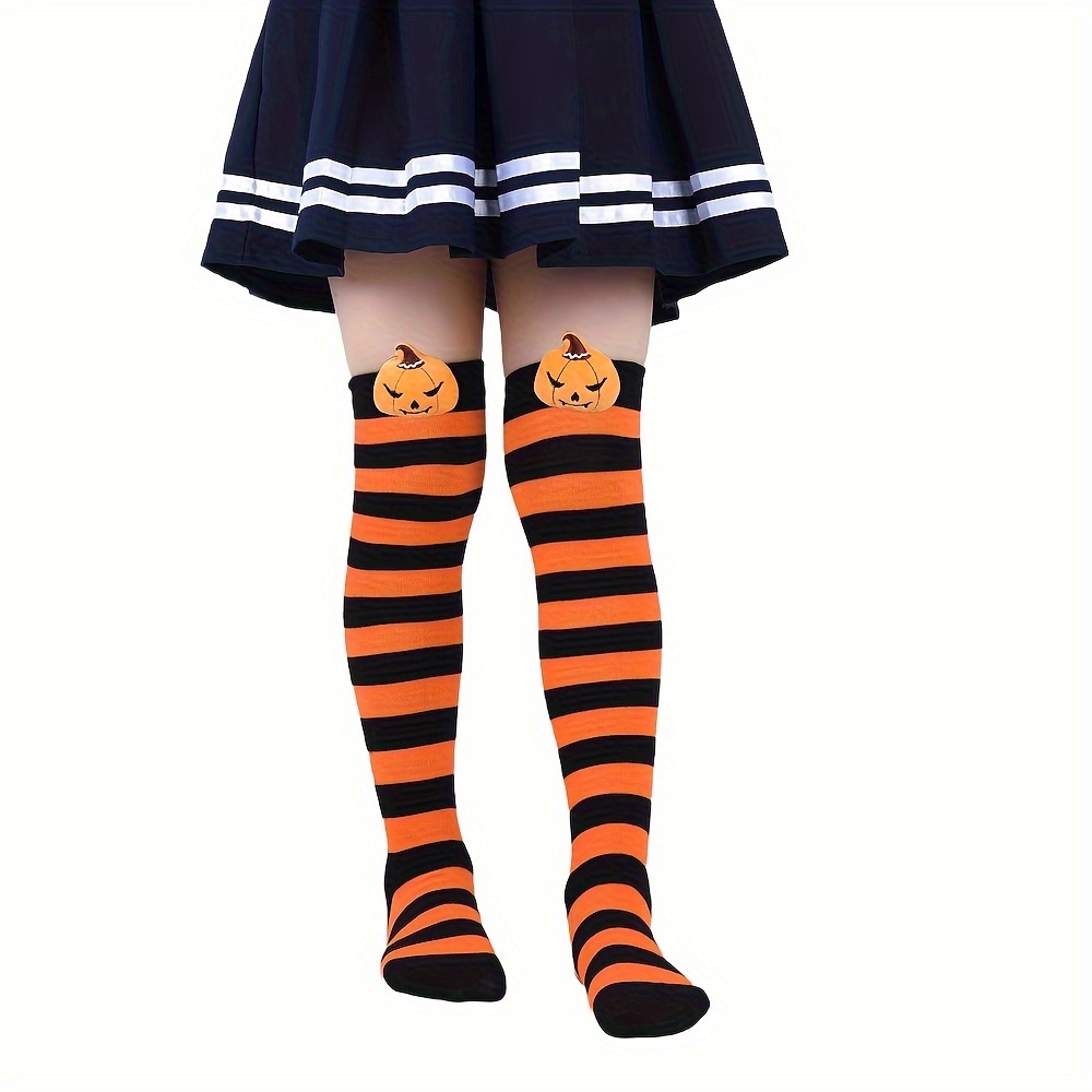 1 Pair Halloween Socks Socks Striped Black New Pumpkin Doll Long Socks Cute Cartoon Doll Socks Over-the-knee Socks