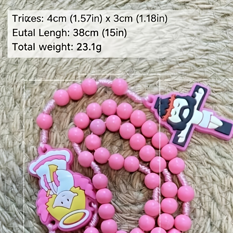 Pink Prayer Beads with Simple Rosary Cross Pendant, Gift